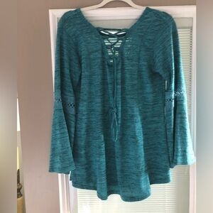 Win Win Tunic Cross Back Tie Bell Sleeves Size S/M
